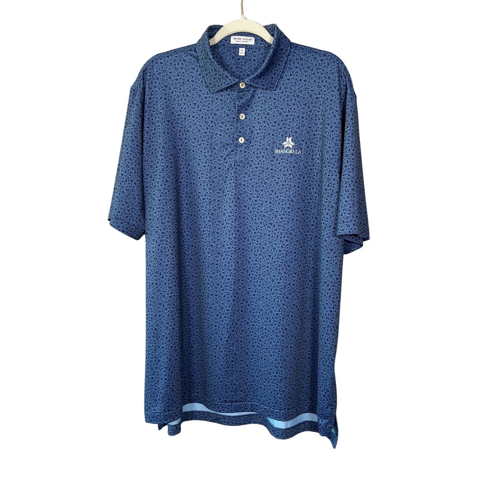Peter Millar Summer Comfort Navy Camping Print Shangri-La Polo Shirt Mens XL